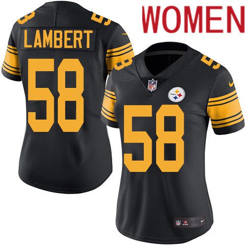 Women Pittsburgh Steelers #58 Jack Lambert Nike Black Vapor Limited Rush NFL Jersey->women nfl jersey->Women Jersey